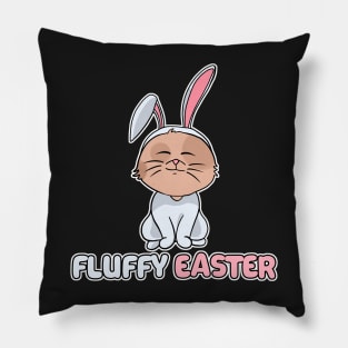 Cat in bunny costume happy easter 2021 fluffy Pillow