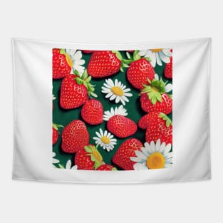 Vintage Floral Cottagecore Romantic Strawberry Daisy Flower Design Tapestry