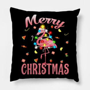 Flamingo in Santa Hat Christmas In July Pillow