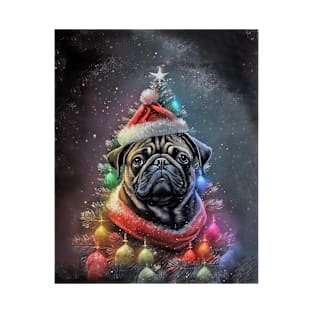 Black Pug Dog Christmas Tree Santa T-Shirt