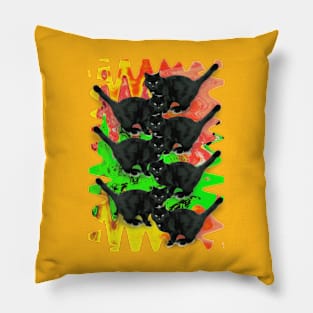 Psychedelic Black Cat Funny Melty colorful background surreal collage Pillow