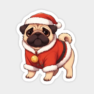 Cute Christmas Pug Santa Magnet