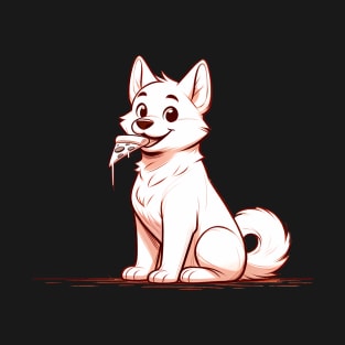 White Dog Eating Pizza T-Shirt