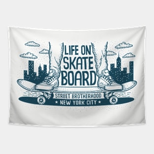 Legs in sneakers on skateboard urban authentic retro print Tapestry