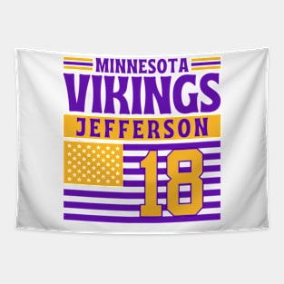 Minnesota Vikings Jefferson 18 American Flag Football Tapestry