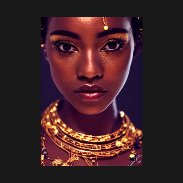 Gilded Beauty: Stunning Black Woman in Gold by JediNeil