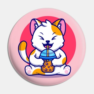 Cute Cat Drink Boba Milk Tea Cartoon Pin