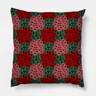 Floral checkerboard in Rose Red and Dark Teal Pillow