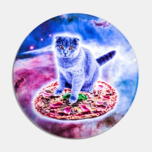 Galaxy Kitty Cat Riding Pizza In Space Pin