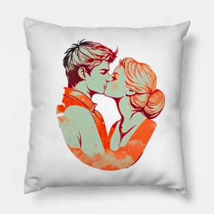 Sweet Cute Couple Kissing Color Pillow
