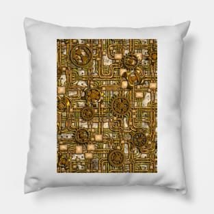 Steampunk Panel, Gears and Pipes - Brass Pillow