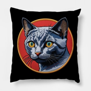 Russian Blue Eyes Embroidered Patch Pillow