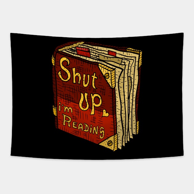 shut up i'm reading. hand drawn artwork by JJadx. Tapestry by JJadx