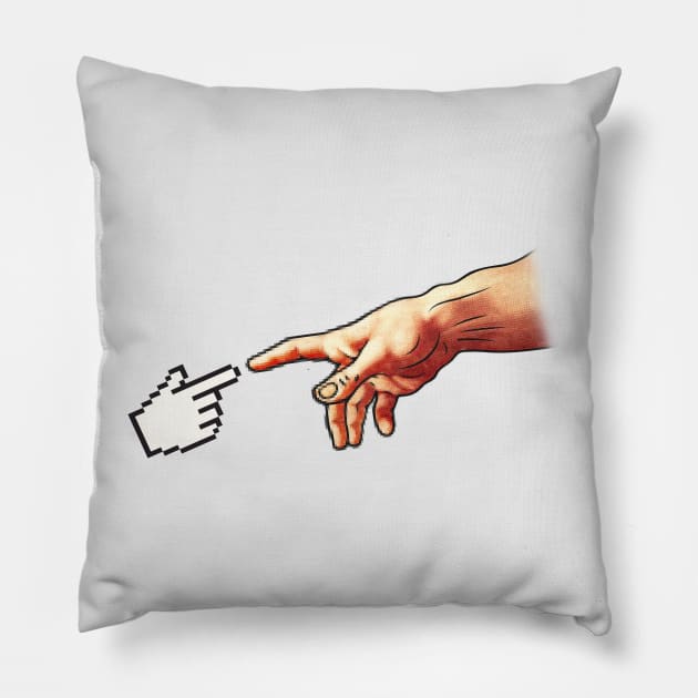 Funny 8bit Nerd & Geek Humor (Creation of Adam Parody) Pillow by badbugs