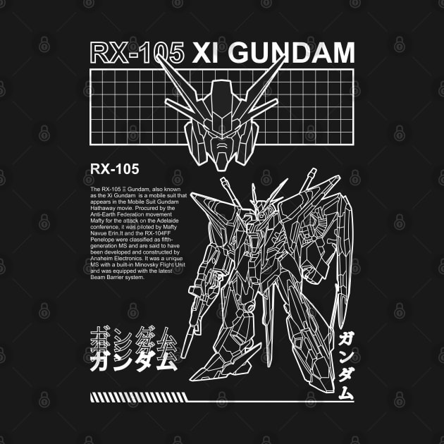 RX 105 XI GUNDAM BLACK WHITE STREETWEAR SHIRT by Gundam Artwork