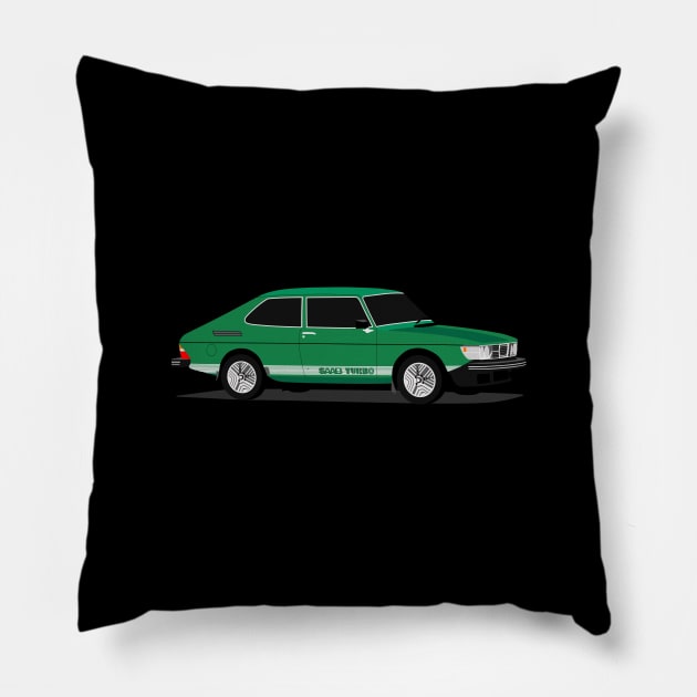 Saab 99 Turbo in Sea Foam Green Pillow by TheArchitectsGarage