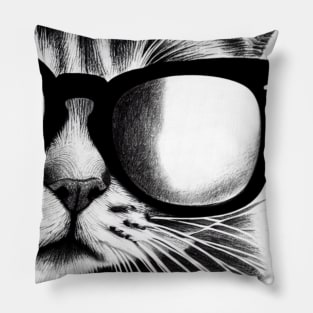 Cat with Sunglasses - Black and White drawing Pillow