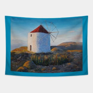 Traditional Windmill in Greece Tapestry