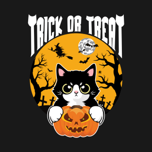 Trick Or Treat Black Cat Halloween T-Shirt