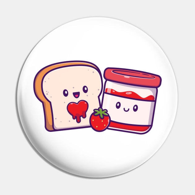 Cute Bread With Cute Strawberry Jam Cartoon Pin by Catalyst Labs