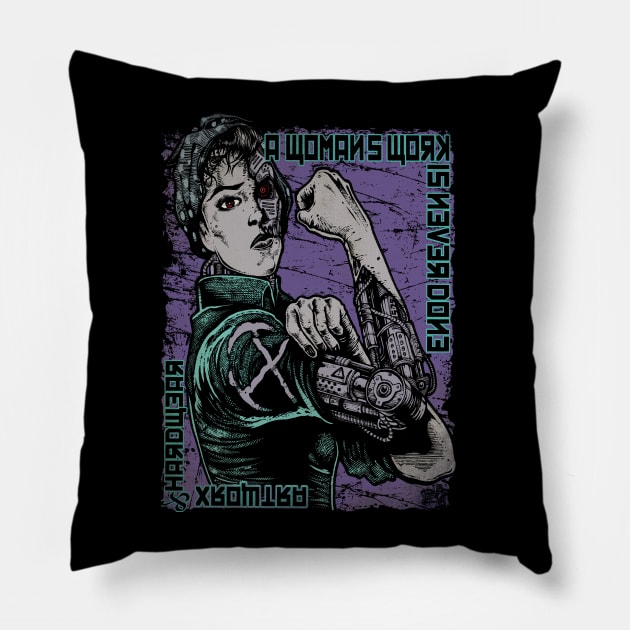 A WOMAN'S WORK Pillow by joeyjamesartworx