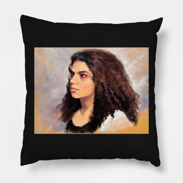 Portrait of Natalie ~ oil painting Pillow by rozmcq