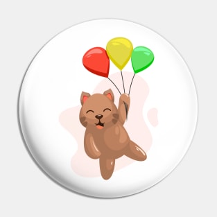 Adorable cat flying with balloon Pin