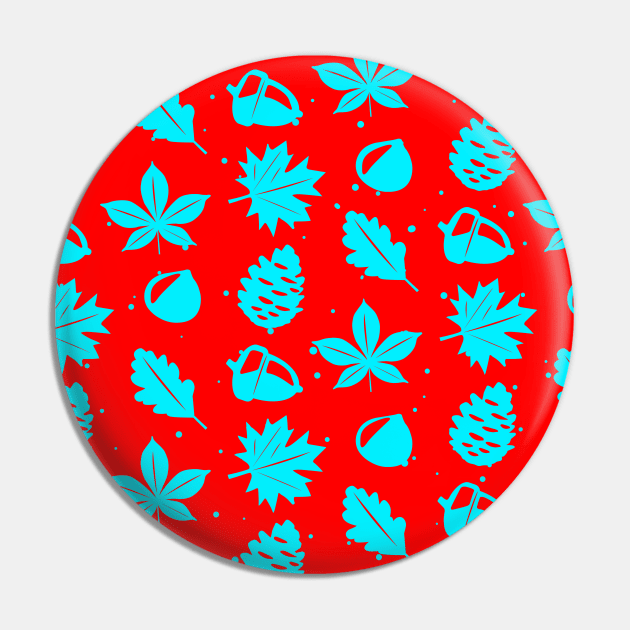 Blue Graphic Nature Pattern on Red Background Pin by DesignWood Atelier