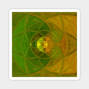 Mosaic Kaleidoscope Flower Green and Yellow Magnet