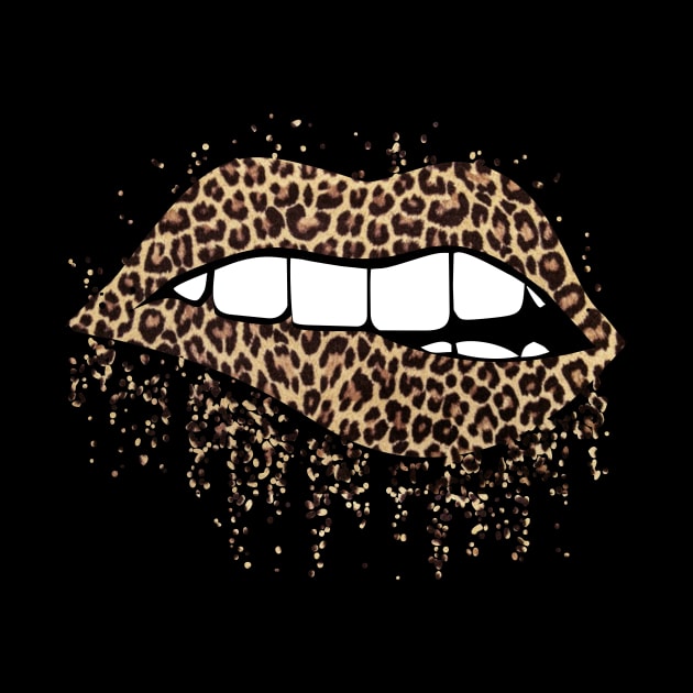 Teeth Biting Lip Leopard Print Lips by StacysCellar