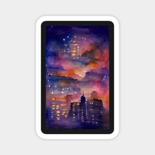 Moonlit Night in the City Watercolor Dream Art Magnet