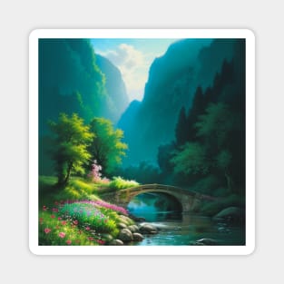 Idyllic Bridge Scenery in a Quaint Canyon Meadow Magnet