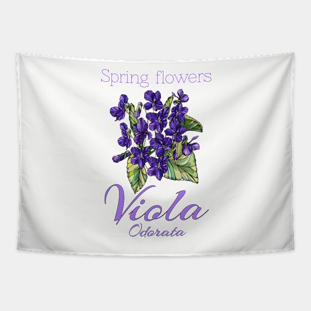 Viola-Vintage Viola -Spring Flowers Viola Odorata Tapestry by KrasiStaleva