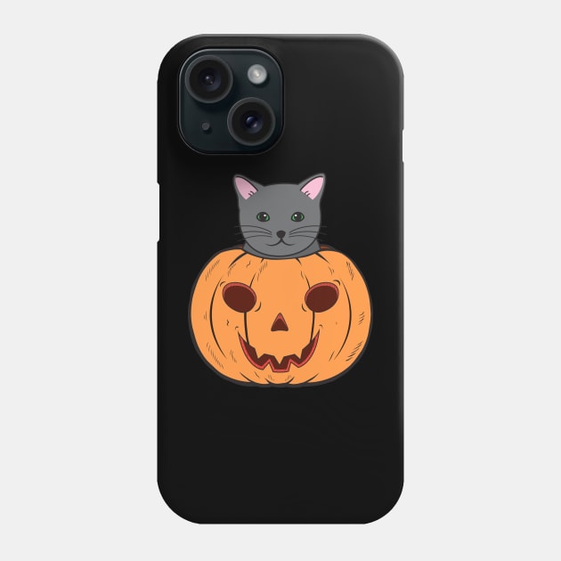 Halloween Cat With Witch Hat Stuck In A Pumpkin Head. Phone Case by Candaria