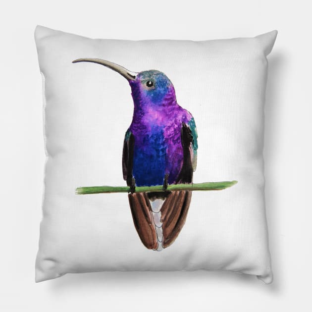 Violet Saberwing Watercolor and Ink Pillow by julyperson