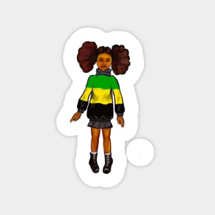 Jamaica jumper - manga anime Jamaican girl with colours of Jamaican flag in black green and yellow Magnet