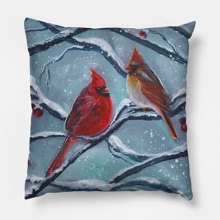 magical night cardinals by Renee L. Lavoie Pillow