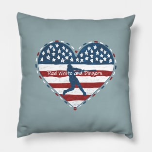 Primitive Baseball Mom Red White and Dingers Country Heart Pillow