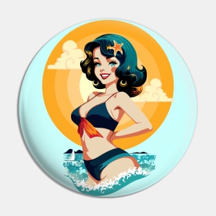 Girl Pin Up Summer Beauty Retro Pop Art Model Pin