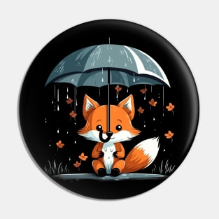 Red Fox Rainy Day With Umbrella Pin