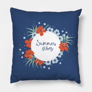 Round floral wreath with bold naive art tropical flowers Pillow