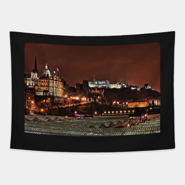 View to Edinburgh Castle Over Waverly Railway Station - Scottland Tapestry by holgermader