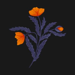 Poppy Flower 2 Orange Blue T-Shirt