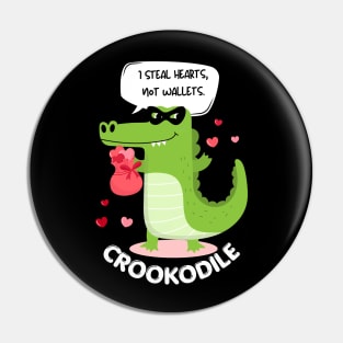 Funny Crocodile Heart Thief Pin