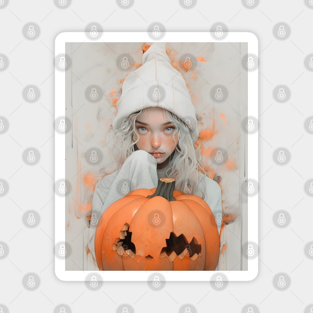 Halloween Pumpkin Girl Magnet by AestheticsArt81