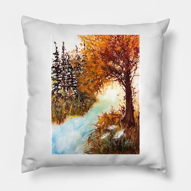 Autumn landscape tree Pillow by redwitchart