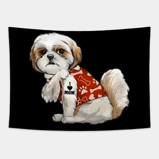 I Love Mom Tattoo Shih Tzu Mom Mother's Day Tapestry