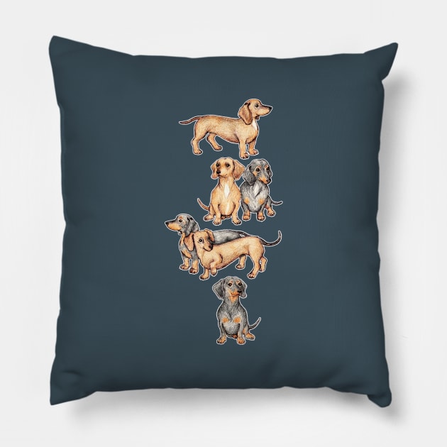 Dachshunds and Dogwood Blossoms Pillow by micklyn