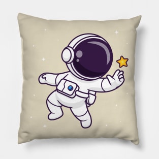 Cute Astronaut Floating In Space With Star Cartoon Pillow