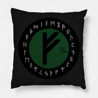 Green Fehu Elder Futhark Rune Symbol Pillow